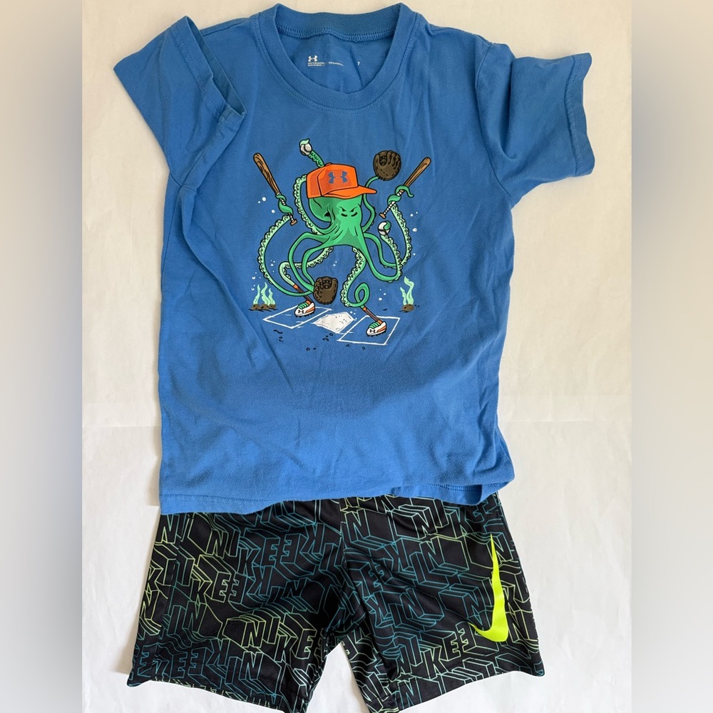 Nike Black and Green Dri-FIT Shorts & UnderArmour Top